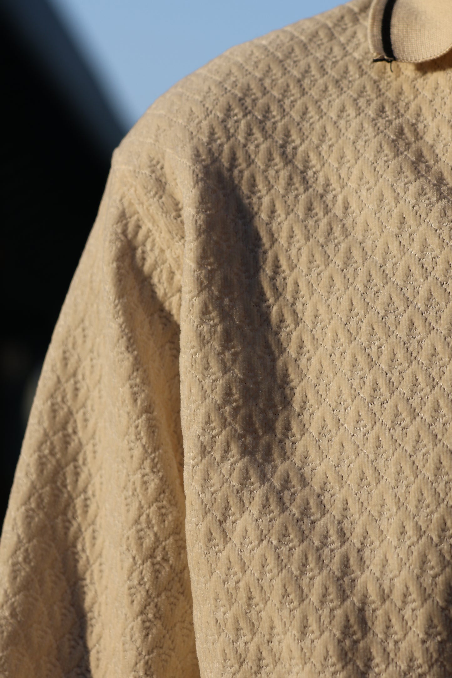 Textured Knit Oversized Polo – Cream/Sand