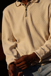 Textured Knit Oversized Polo – Cream/Sand
