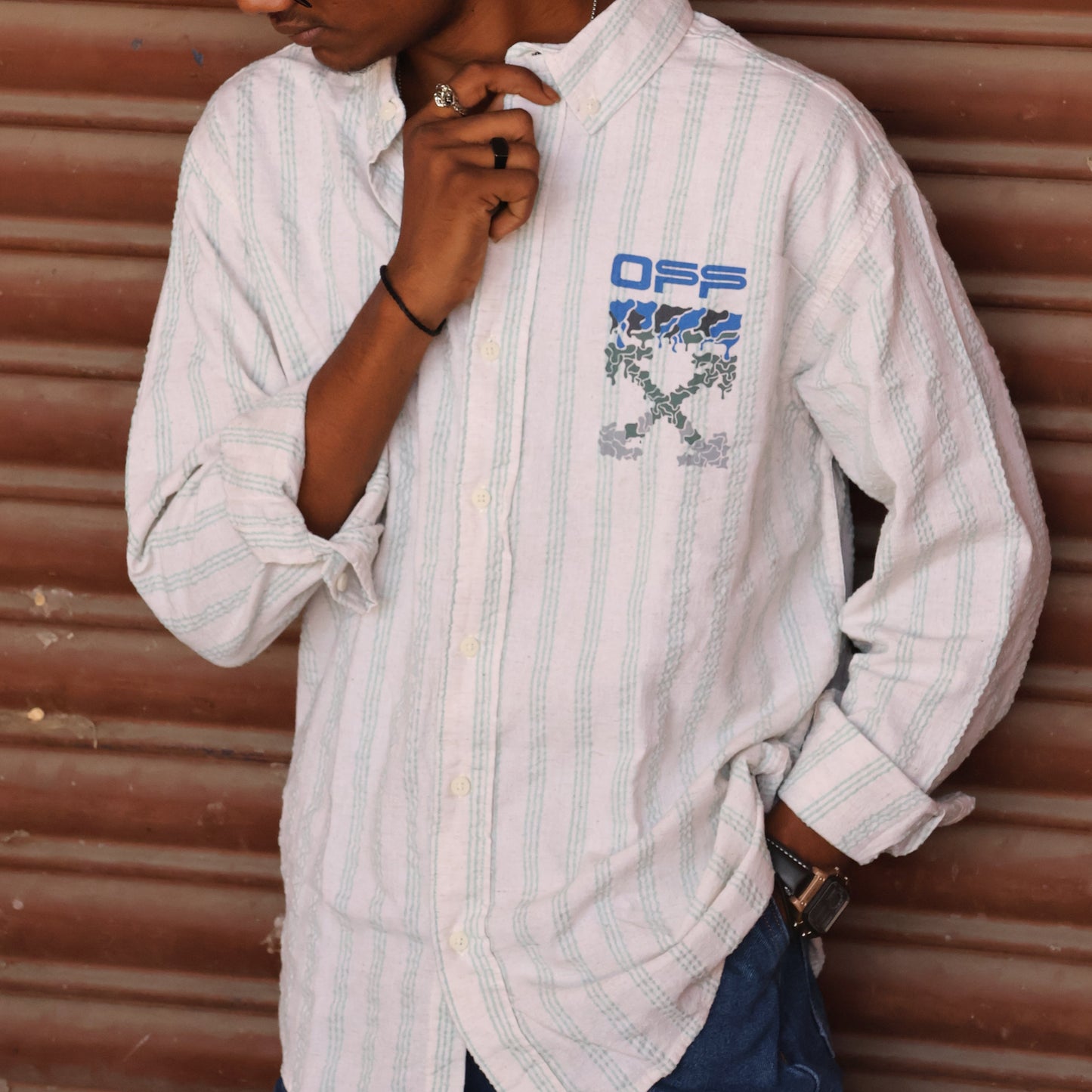 Off-White Vertical Stripe Graphic Shirt