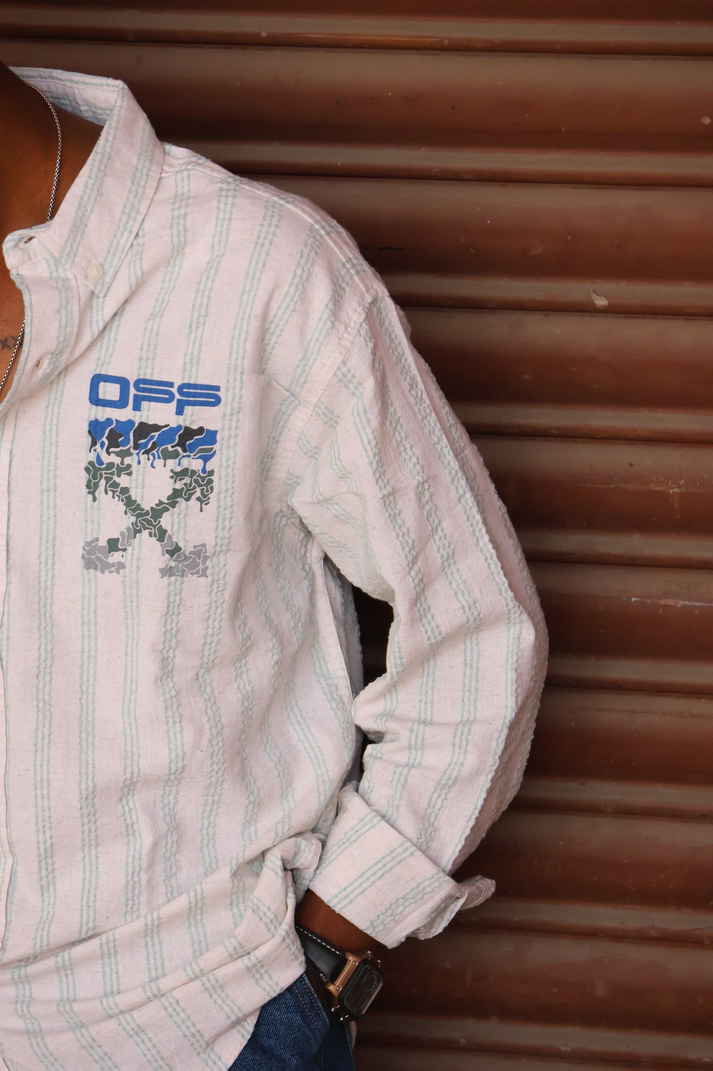 Off-White Vertical Stripe Graphic Shirt