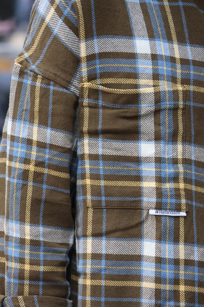 Urban Check Oversized Shirt – Olive & Blue