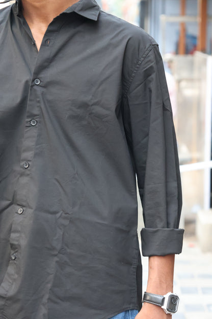 Midnight Black "Street Script" Oversized Button-Down