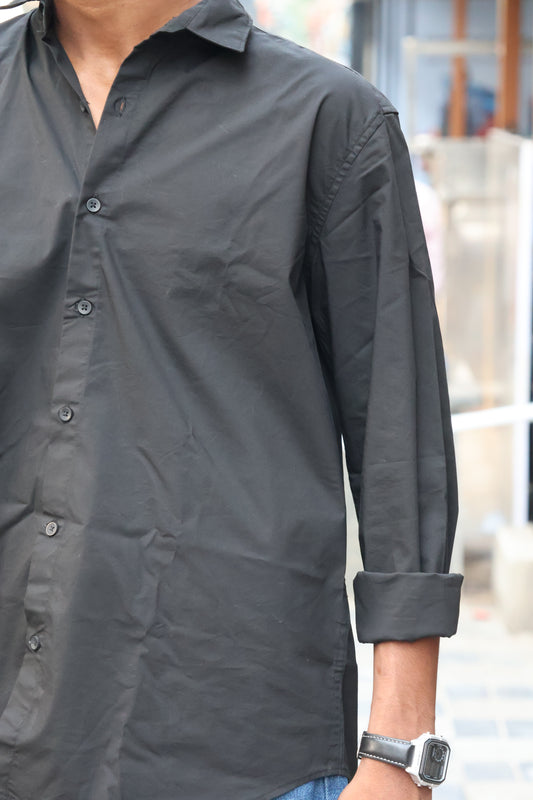 Midnight Black "Street Script" Oversized Button-Down