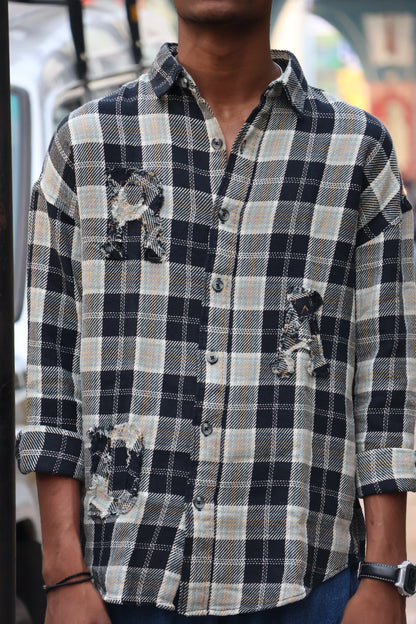 Monotone Distressed "Patchwork" Flannel