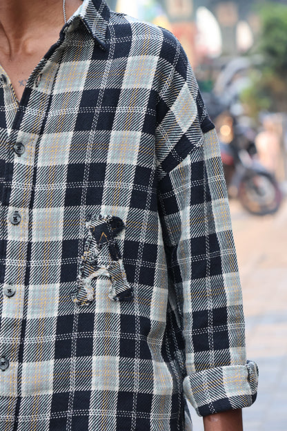 Monotone Distressed "Patchwork" Flannel