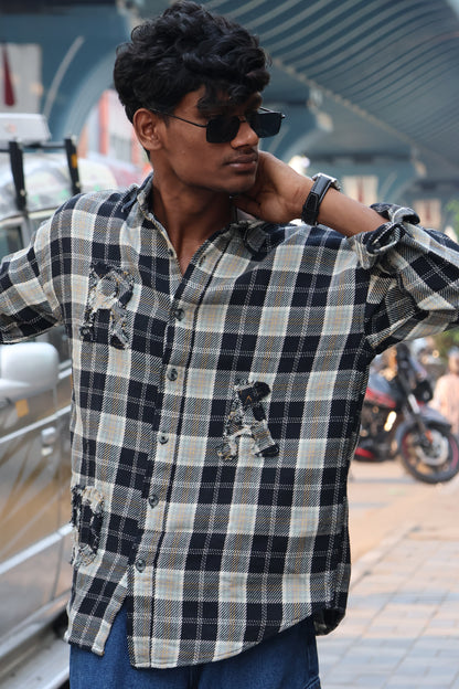 Monotone Distressed "Patchwork" Flannel