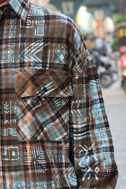 The Nomad Flannel: Earth & Turquoise Tribal Print shirt