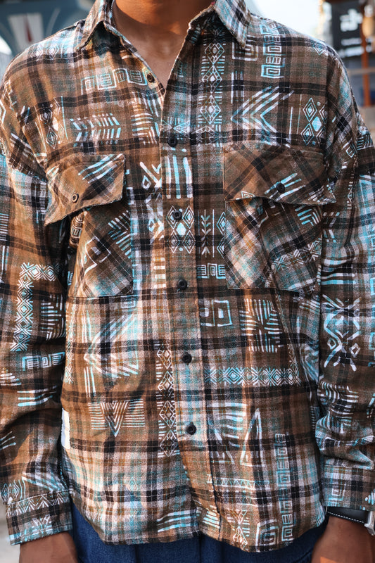 The Nomad Flannel: Earth & Turquoise Tribal Print shirt