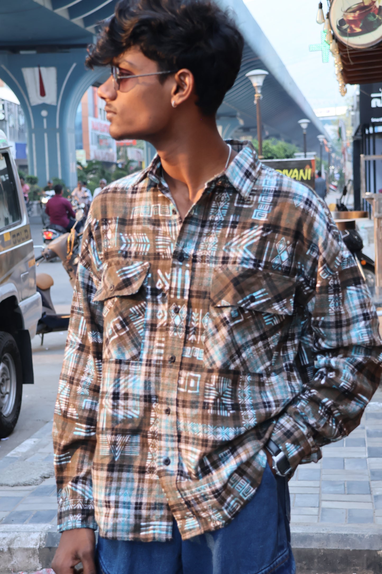 The Nomad Flannel: Earth & Turquoise Tribal Print shirt