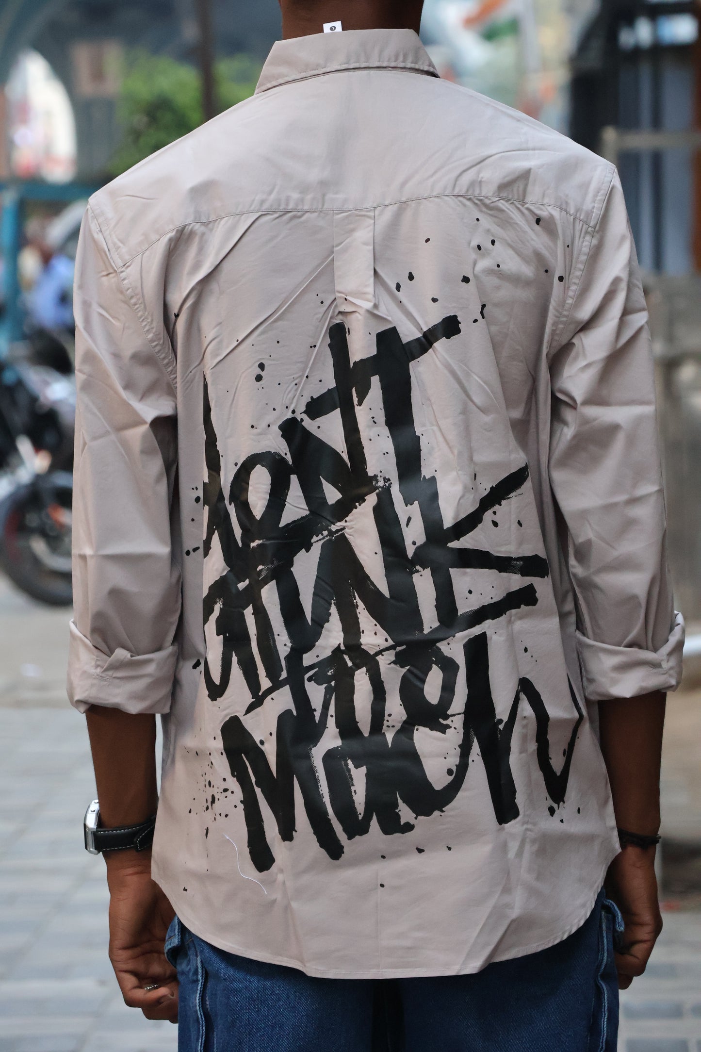 The "peach  Medallion" Slate Crinkle printed Shirt