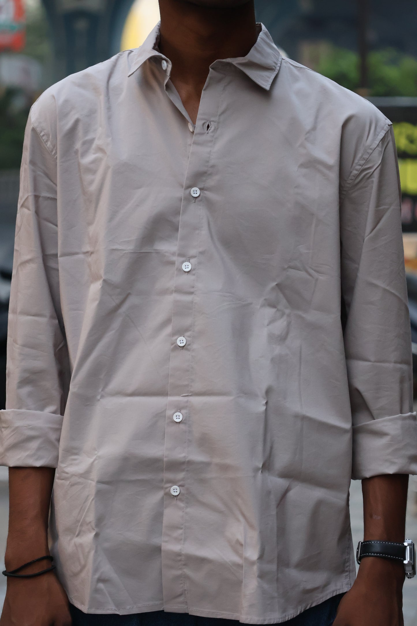 The "peach  Medallion" Slate Crinkle printed Shirt