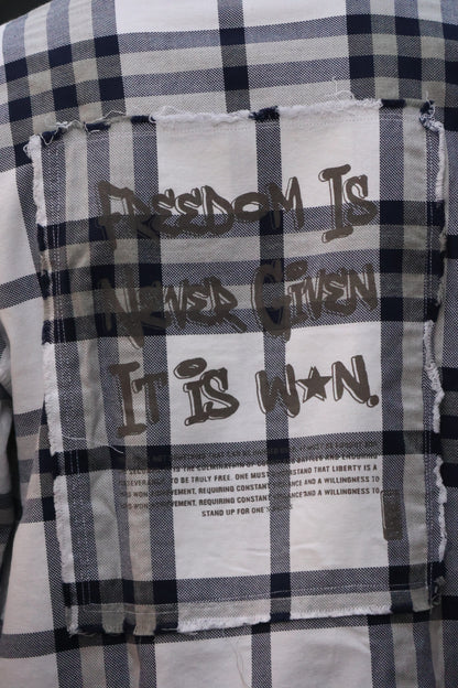 Freedom Is Won" Distressed Plaid Flannel printed shirt