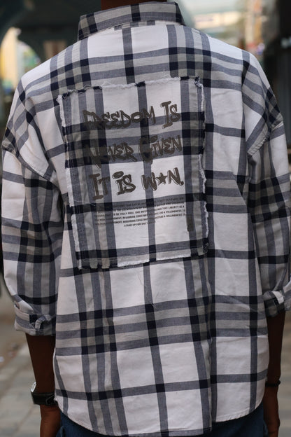 Freedom Is Won" Distressed Plaid Flannel printed shirt