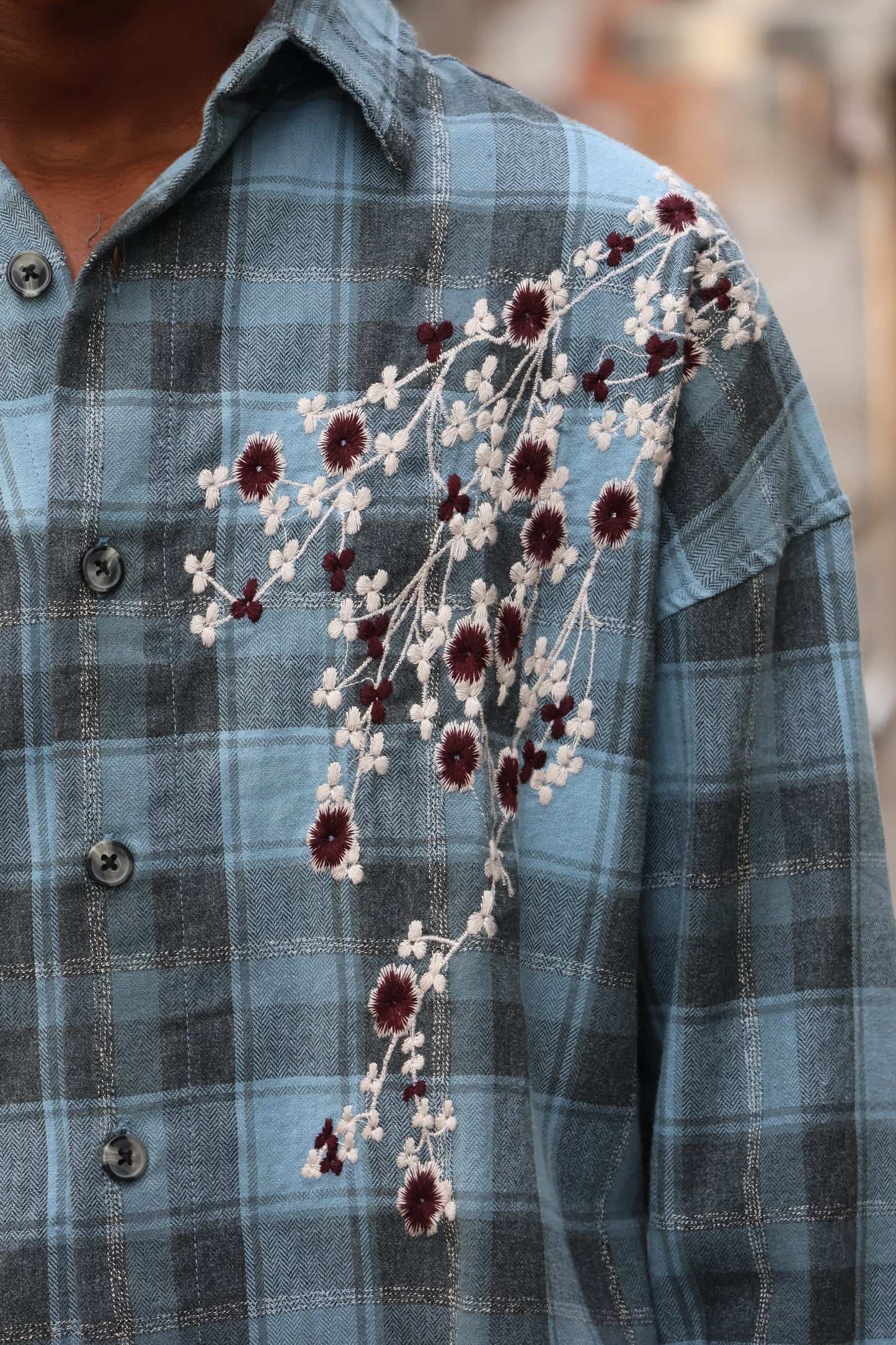Floral Embroidered Plaid Shirt – Premium Casual Statement