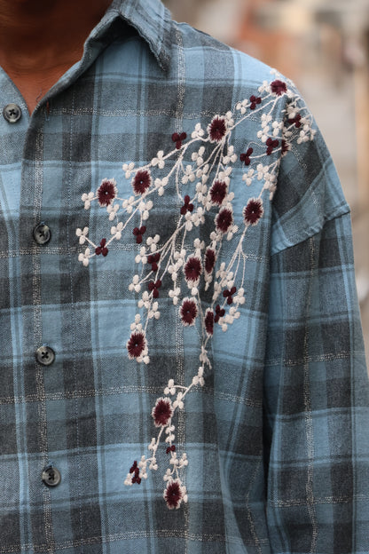 Floral Embroidered Plaid Shirt – Premium Casual Statement