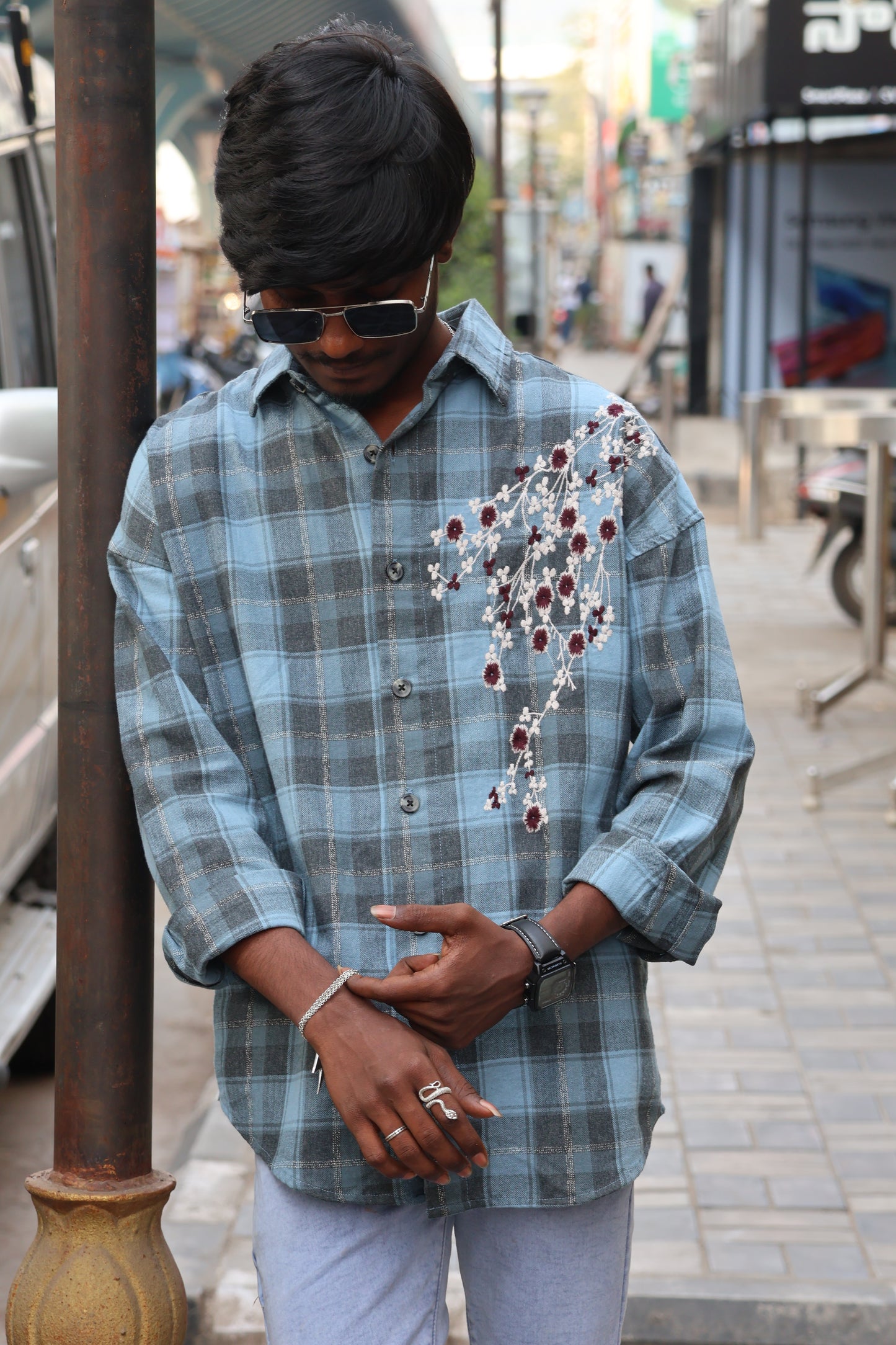 Floral Embroidered Plaid Shirt – Premium Casual Statement