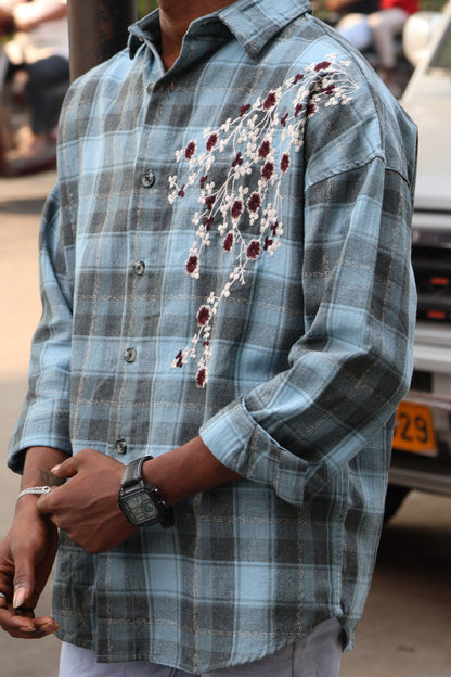 Floral Embroidered Plaid Shirt – Premium Casual Statement