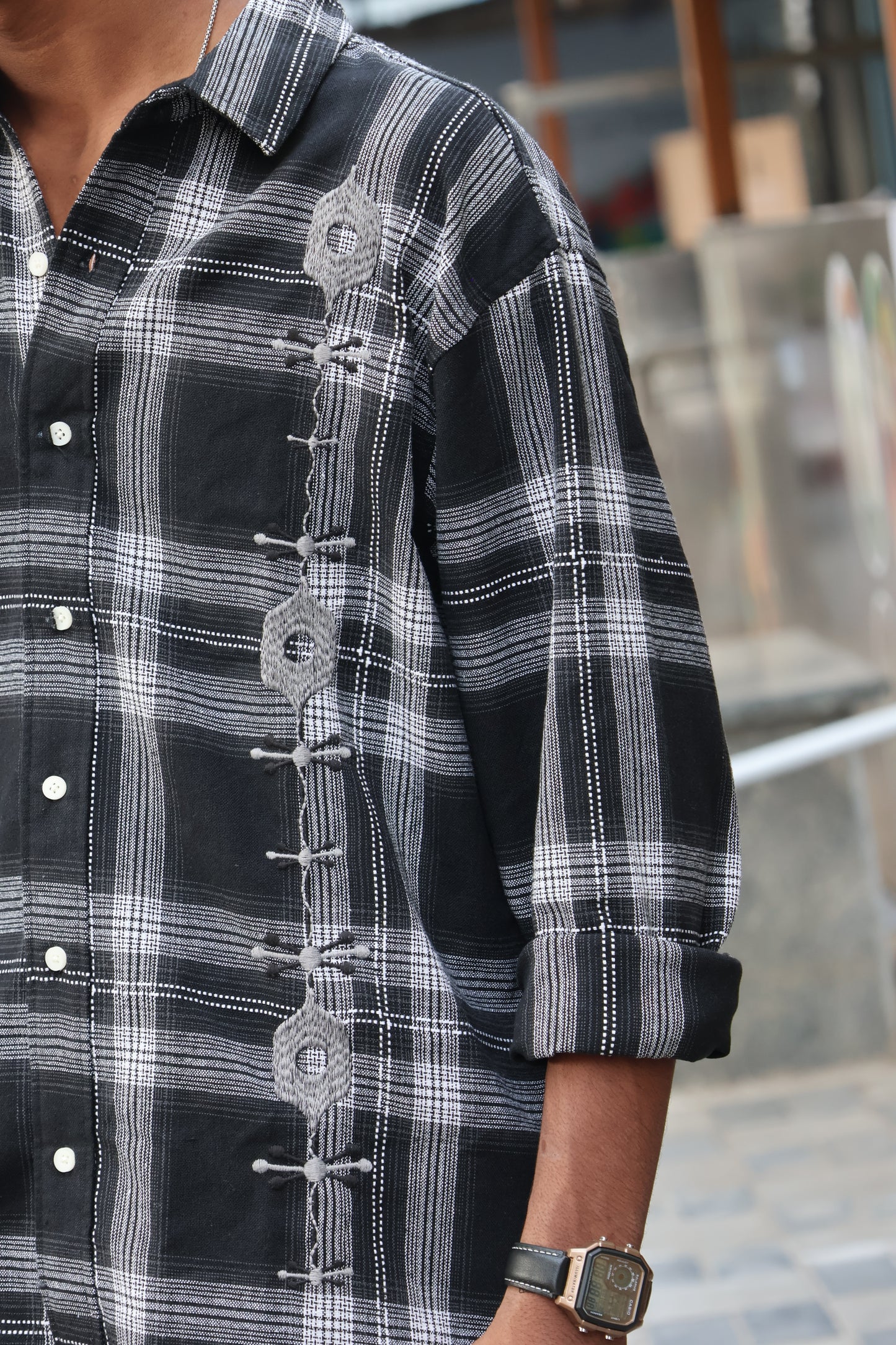 Urban Nomad Embroidered Flannel – Charcoal Plaid SHIRT