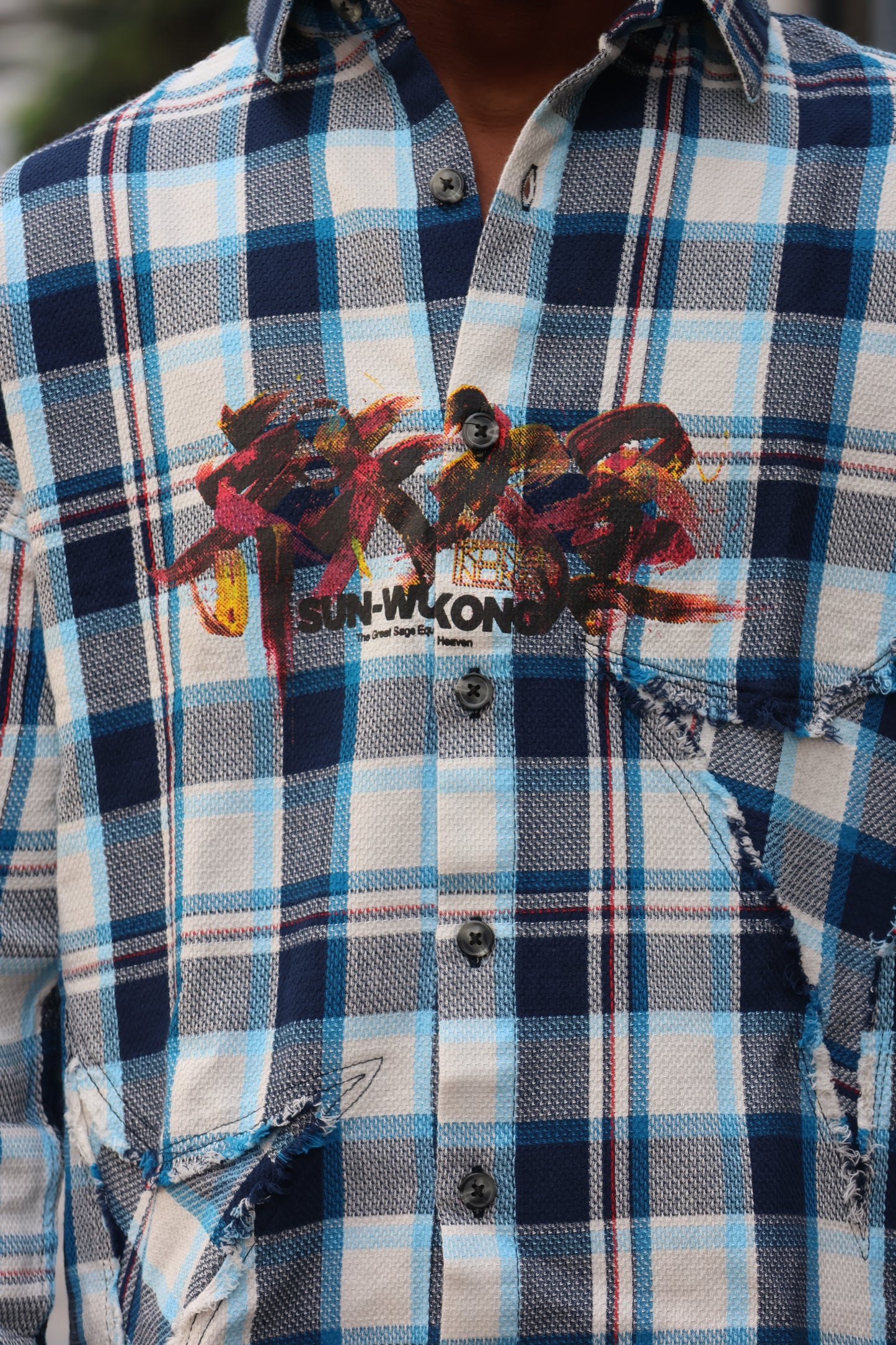 "The Great Sage" Deconstructed Flannel – Cobalt Blue Plaid SHIRT