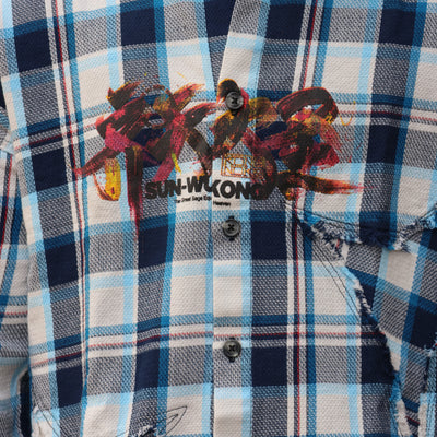 "The Great Sage" Deconstructed Flannel – Cobalt Blue Plaid SHIRT