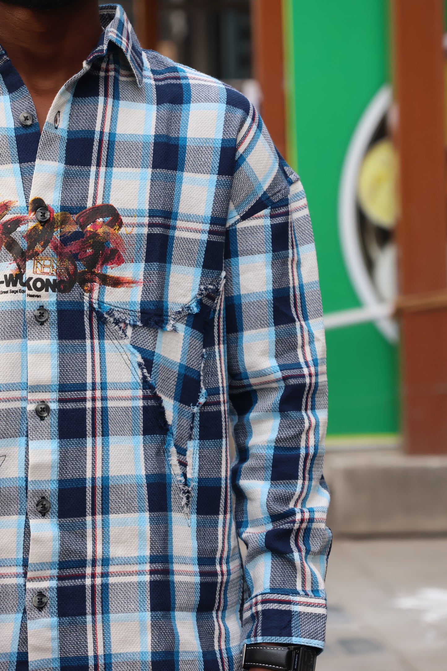 "The Great Sage" Deconstructed Flannel – Cobalt Blue Plaid SHIRT