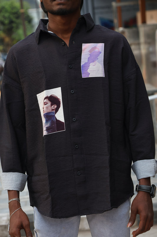 Portrait Series Ribbed Oversized Shirt - Charcoal