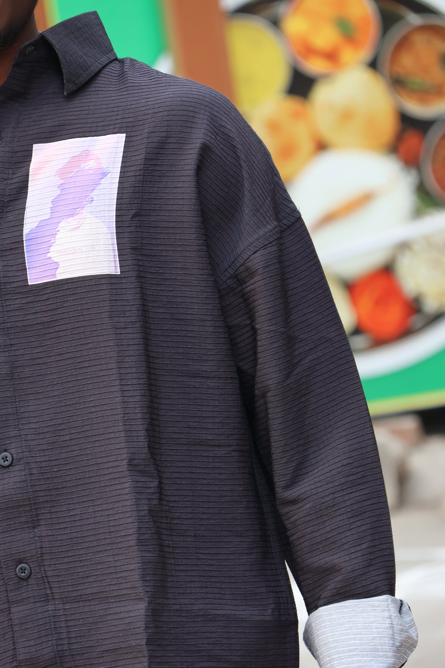 Portrait Series Ribbed Oversized Shirt - Charcoal