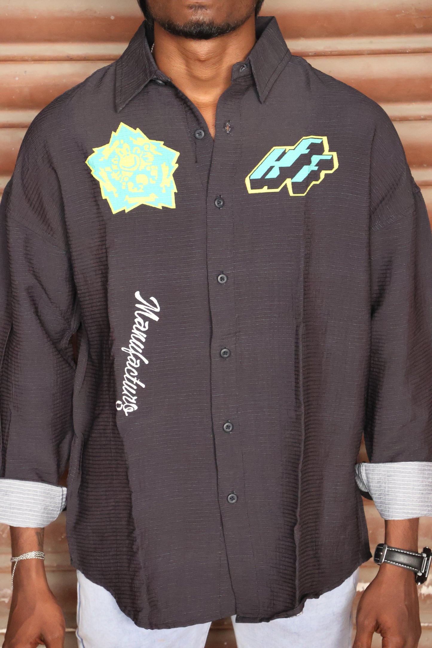 Visual Identity Ribbed Oversized Shirt - Charcoal