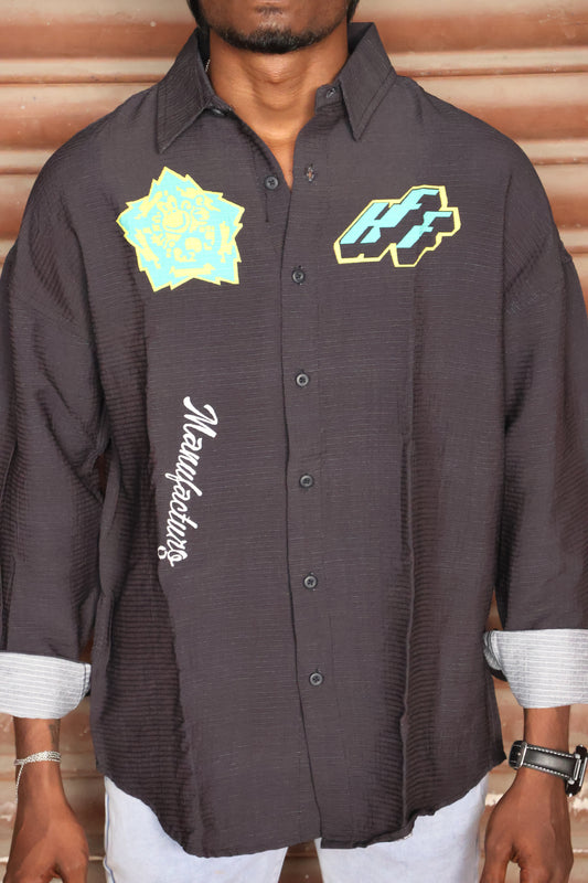 Visual Identity Ribbed Oversized Shirt - Charcoal