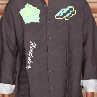 Visual Identity Ribbed Oversized Shirt - Charcoal