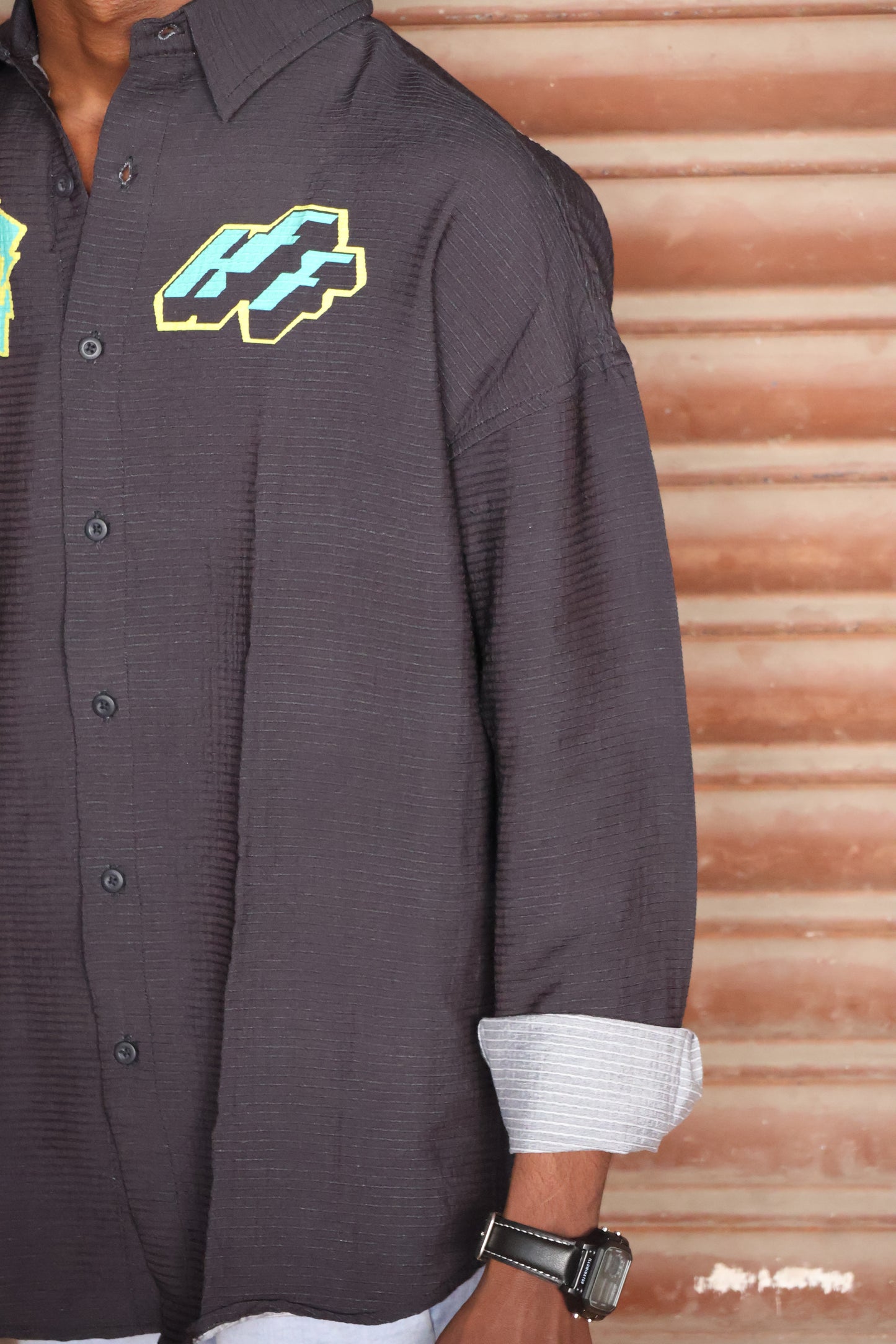 Visual Identity Ribbed Oversized Shirt - Charcoal