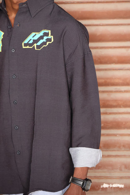 Visual Identity Ribbed Oversized Shirt - Charcoal