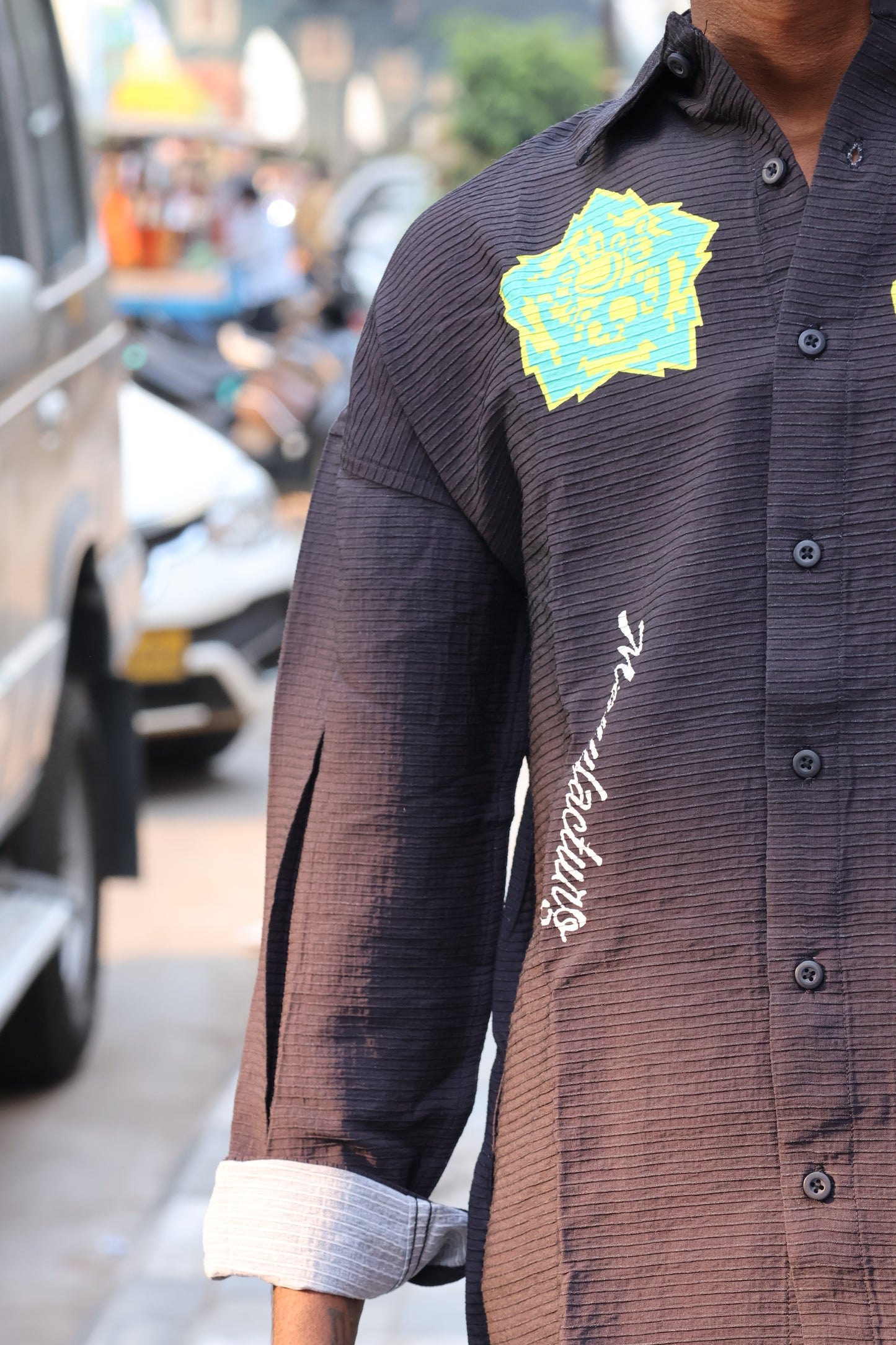 Visual Identity Ribbed Oversized Shirt - Charcoal