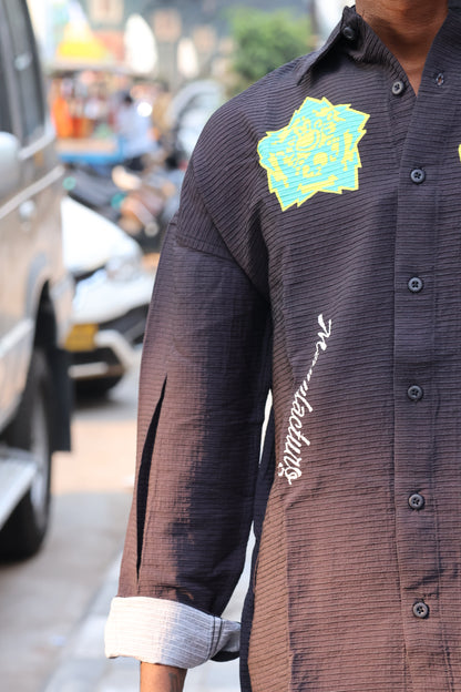 Visual Identity Ribbed Oversized Shirt - Charcoal