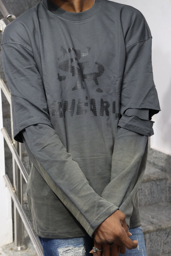 Urban Layered Long Sleeve Graphic T-Shirt – Charcoal Grey Edition