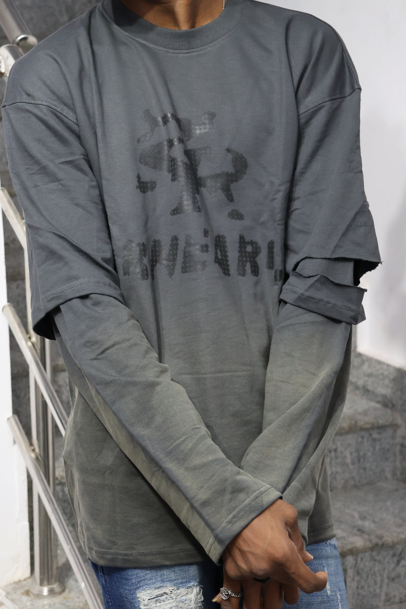 Urban Layered Long Sleeve Graphic T-Shirt – Charcoal Grey Edition