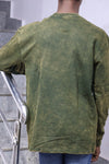 Olive Acid-Wash Distressed Long Sleeve T-Shirt