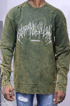 Olive Acid-Wash Distressed Long Sleeve T-Shirt