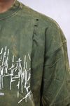 Olive Acid-Wash Distressed Long Sleeve T-Shirt