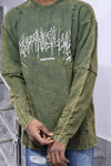 Olive Acid-Wash Distressed Long Sleeve T-Shirt