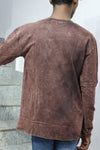 Brown Acid-Wash Distressed Layered Long Sleeve T-Shirt