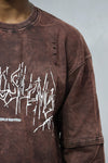 Brown Acid-Wash Distressed Layered Long Sleeve T-Shirt