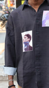 Portrait Series Ribbed Oversized Shirt - Charcoal