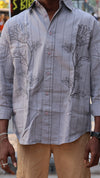 Grey Floral Embroidered Striped Shirt – Modern Statement Wear