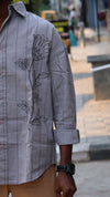 Grey Floral Embroidered Striped Shirt – Modern Statement Wear