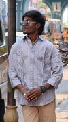 Grey Floral Embroidered Striped Shirt – Modern Statement Wear