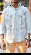 Sage Green Floral Embroidered Striped Shirt – Contemporary Designer Fit