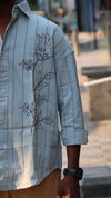 Sage Green Floral Embroidered Striped Shirt – Contemporary Designer Fit