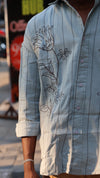 Sage Green Floral Embroidered Striped Shirt – Contemporary Designer Fit
