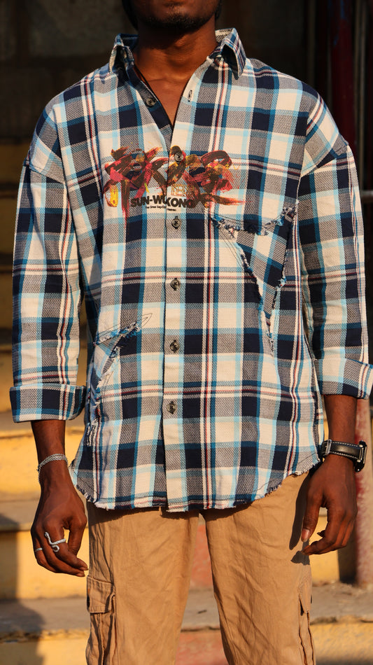"The Great Sage" Deconstructed Flannel – Cobalt Blue Plaid SHIRT